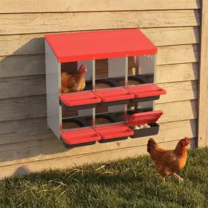 Red Chicken Nesting Box, 6-Hole Roll Away Egg Laying Box with Lid, Heavy-Duty Galvanized Steel Rustproof Design - Easy Egg Collection, Easy Clean (Wall-Mountable Without Bracket.)