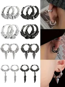 Vintage Creative Dragon Totem Men's Stainless Steel Punk Hip-Hop Earrings, Ear Hoops, 4 Pairs, Stylish and Durable Jewelry for Men, Hoop Earring Sets