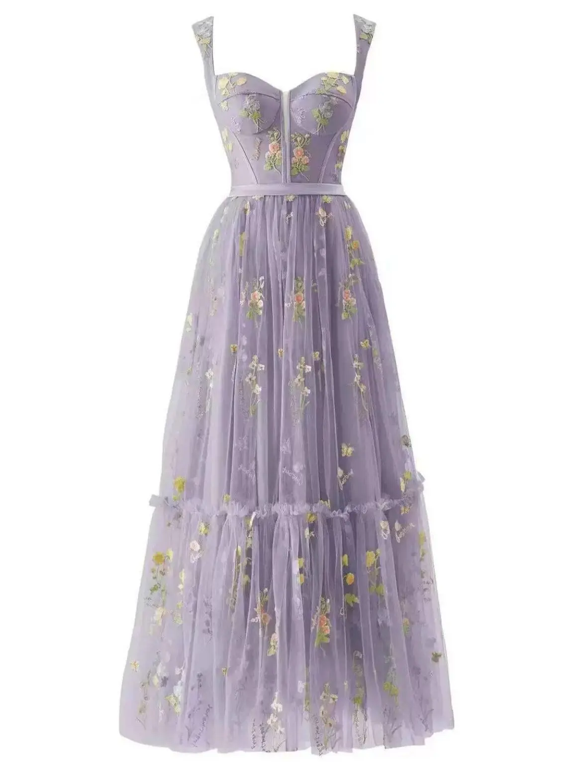 RETRO STAGE Women's 1930s Retro Floral Mesh Dress, Boned Lace-Up Spaghetti Strap Ankle-Length Casual Summer Slip Dress, Womens Dresses