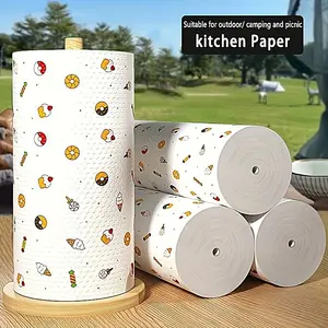 6 rolls of 200 sheets high-absorbency disposable kitchen paper towels - Printed multi-layer quick-dry cleaning cloths, suitable for grease, floors, and countertops - Powerful uses for wiping and removing grease in kitchens, living rooms, and patios