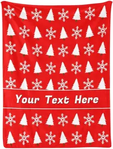 Red Christmas Blanket, Customized Blanket with Name, Personalized Blanket Throw Blankets for Adult Kid, Tree & Snowflake, 30" x 40"