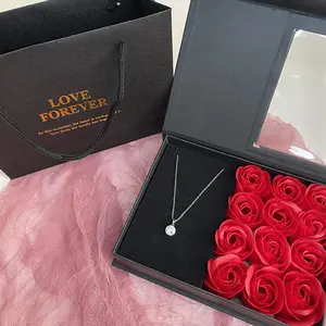 Roses Flower Gift with Necklace, 12pcs/box Romantic Rose Gift for Wife & Mom & Girlfriend, Gift for Anniversary & Birthday, Valentine's Day Gift Idea, Birthday Gift Jewelry