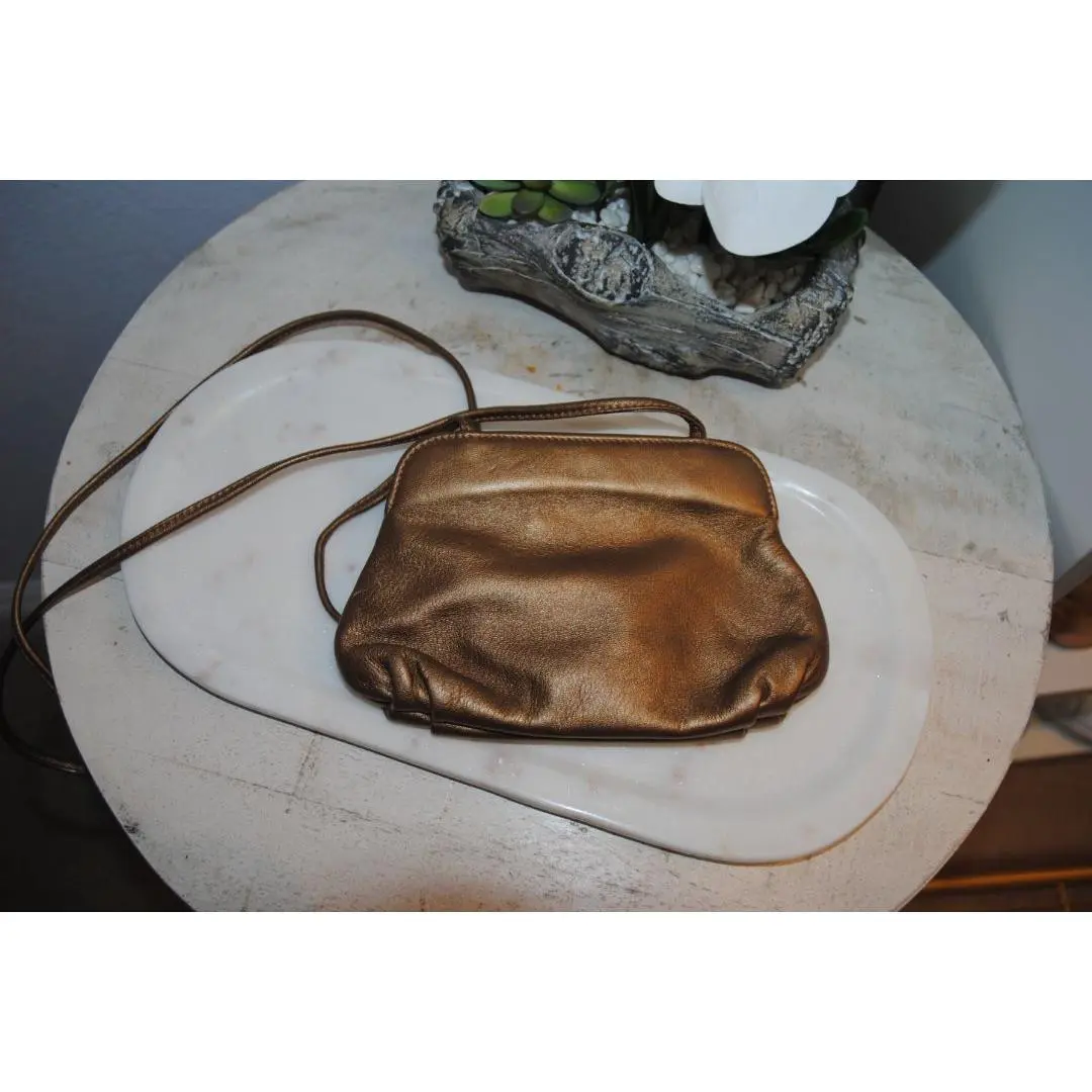 Braccialini Copper Gold Leather Hobo Bag