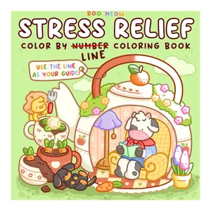 Color by Number Art Coloring Book for Stress Relief - Creative Pre-Printed Kawaii Designs, 30 Cozy Illustrations, Vibrant Outlines, Easy Coloring, Perfect Gift for Kids