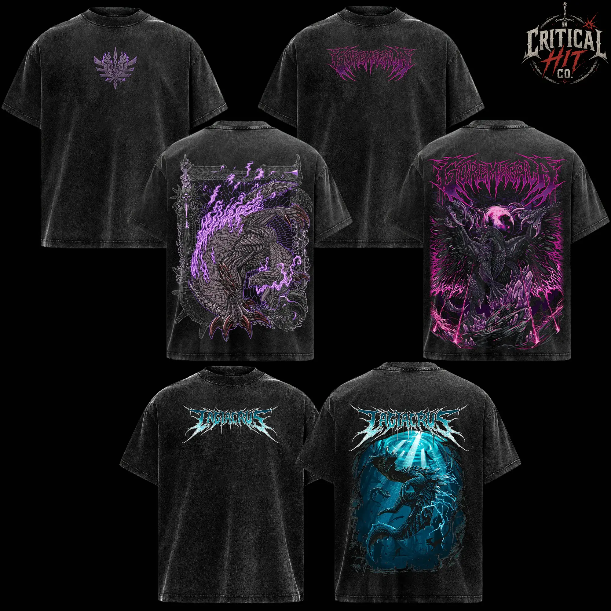 [Collection] Monster Hunter Gore Magala Vintage Washed Oversized T-Shirt, Purple Neon Wyvern Graphic Tee, Dark Fantasy Gaming Shirt, Heavyweight Cotton Acid Wash Streetwear, Retro Hunter Merch, Double Sided Unisex Video Game Fan Gift Tee