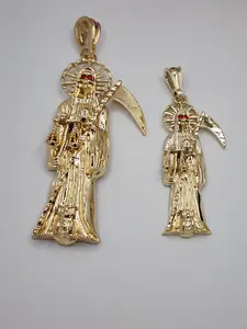 the grim reaper set of 2 pendants gold played red eyed the grim reaper set of 2 pendants gold played red eyed