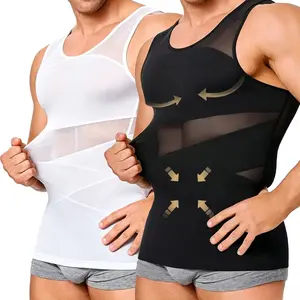 Mesh Compression Shirt 4 Way Stretch Men's Compression Shirts Body Shaper Chest Abdomen & Posture Support Sleeveless Workout Tank Tops Undershirt Tummy Control Shapewear Vest