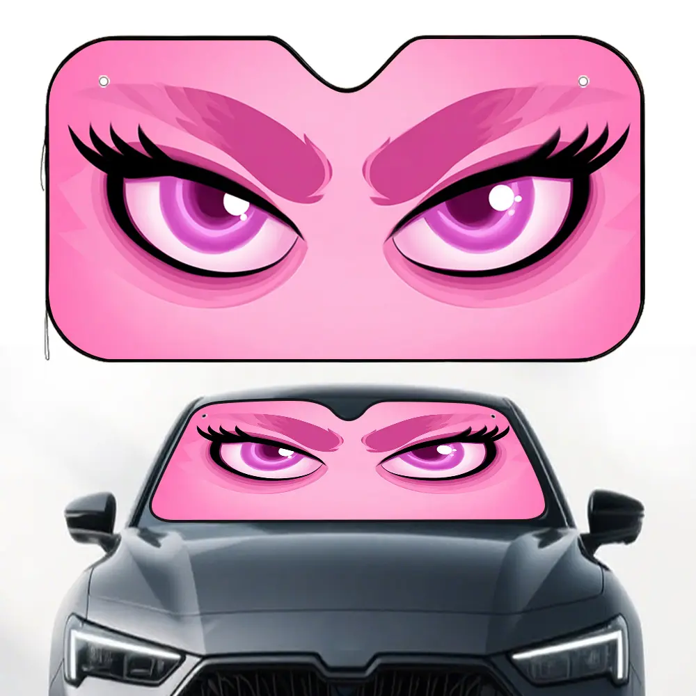 1pc, Vivid Pink Gaze Style Auto Front Windshield Sun Shade, Car Sunshades For Windshield, Print Interior Accessory, Keeps Your Vehicle Cool and Stylish, Ideal for Routine Driving, Summer Trips, and Park Visits