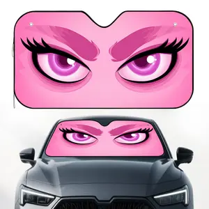 1pc, Vivid Pink Gaze Style Auto Front Windshield Sun Shade, Car Window Shades, Trendy Print Interior Accessory, Keeps Your Vehicle Cool and Stylish, Ideal for Routine Driving, Summer Trips, and Park Visits