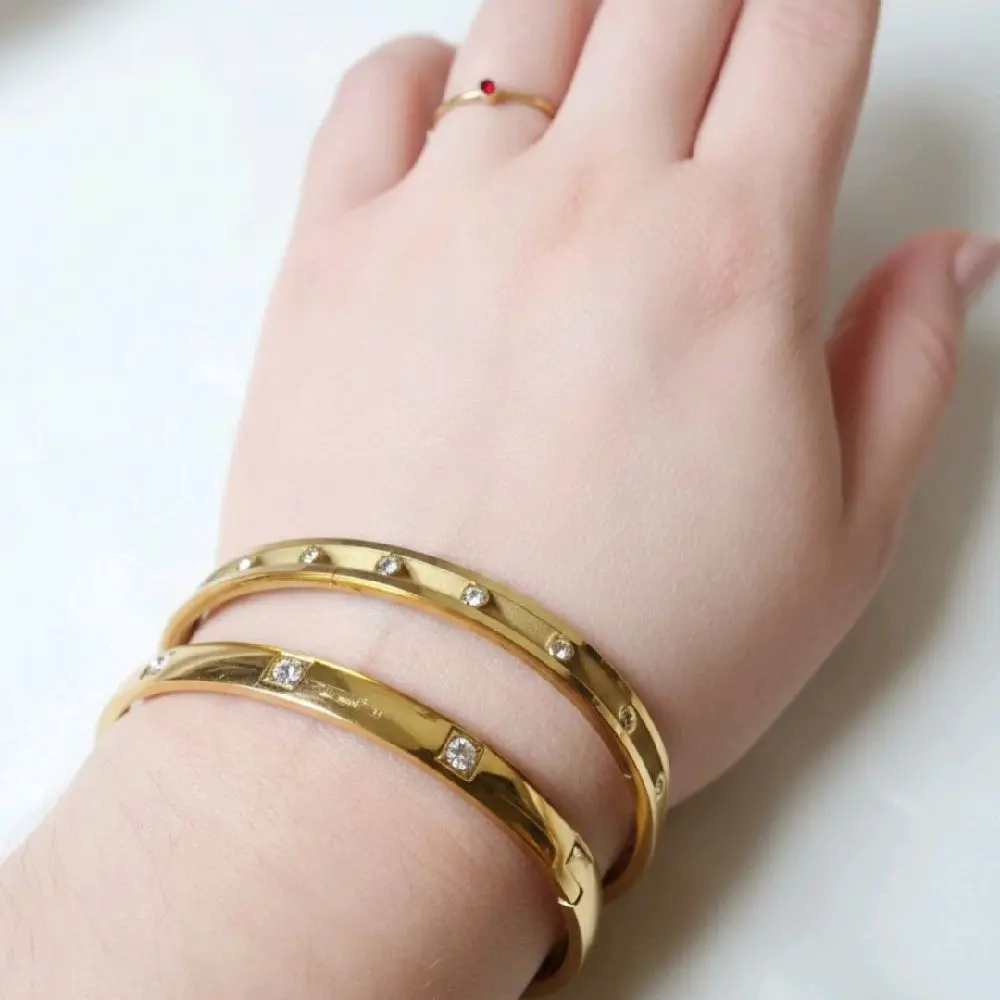 Waterproof and Hypoallergenic 18K Gold Plated Stainless Steel Dual Cuff Bracelet Set