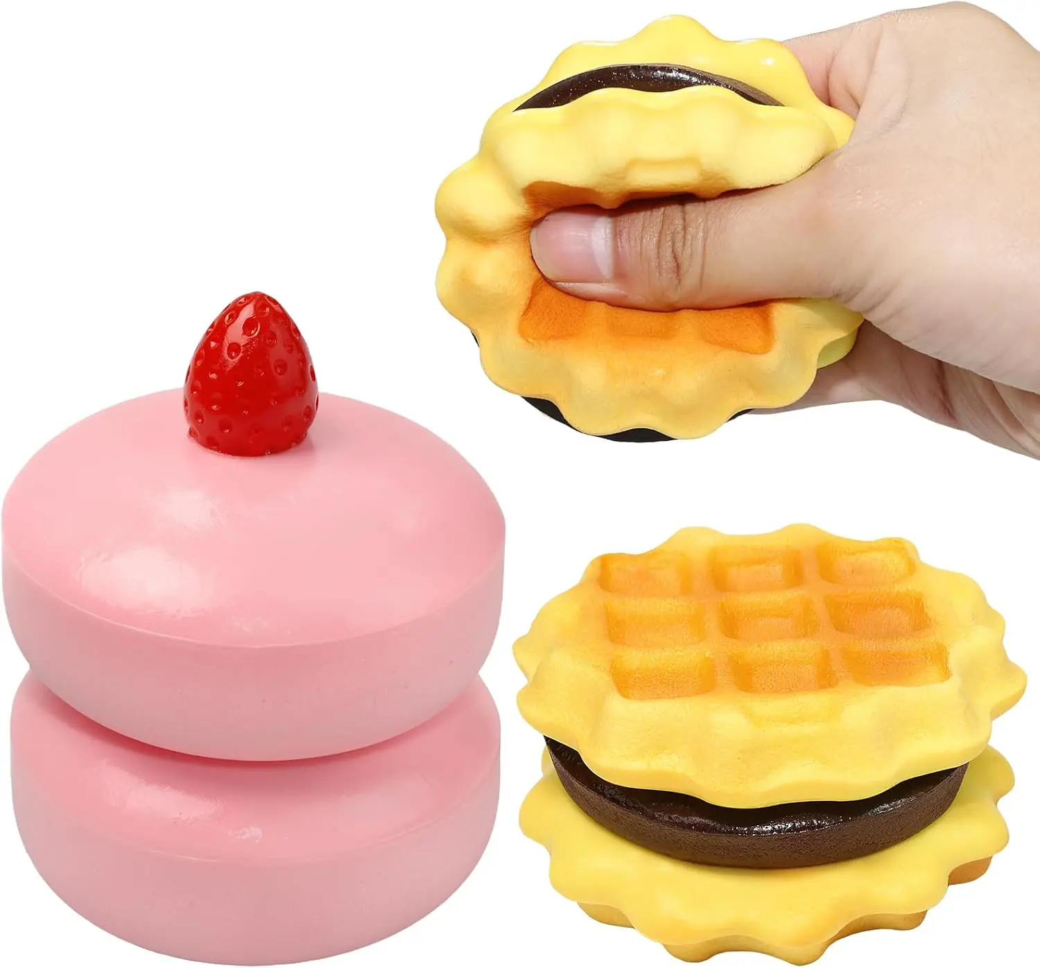Slow Rising Squishy Cake & Waffle Squeeze Toy, Soft Food Squishy Stress Relief Toy for Kids & Adults, Kawaii Bread Squishy, Sensory Fidget Toy for Anxiety Relief, Party Favors & Gifts