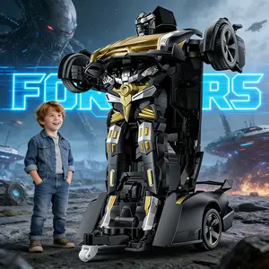 V992 Transforming Remote Control Car, 2-in-1 Robot RC Car with 1:14 Scale, Gesture Sensing, Automatic Deformation, Sound & Light, Ideal Gift for Boys Girls 4-6 (Golden)