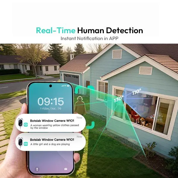 BOTSLAB 4MP Dual-Lens Wireless Indoor Window Camera - No-Drill Smart Gadget, 2560 x 1440 TrueColor Night Vision, Anti-Glare, AI Detect, 24/7 Recording, App Alerts, 5GHz-2.4GHz Wi-Fi, Easy Install, Door Glass Fit, Security Systems, Window Cameras For Home