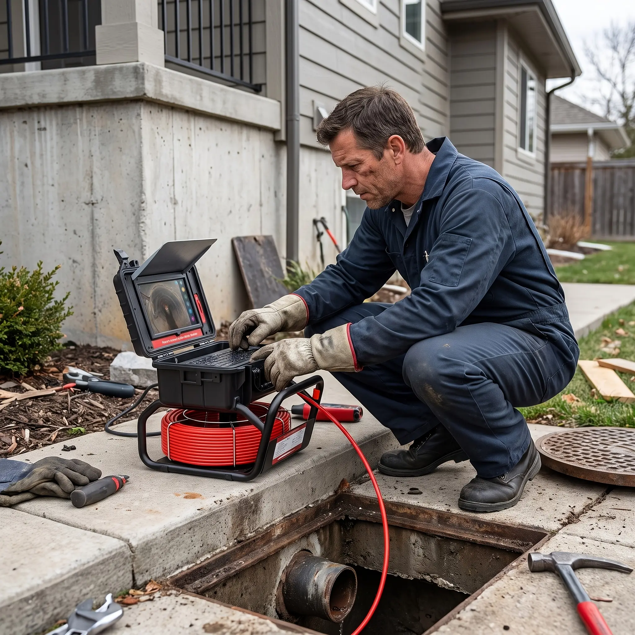 Sewer Camera Without Locator, 10.1-Inch HD Touchscreen Drain Inspection Camera, 512Hz Transmitter Self-Leveling 1080P Recorder, 165Ft 7Mm Cable, Pipe Endoscope, Suitable for Municipal And Residential Use