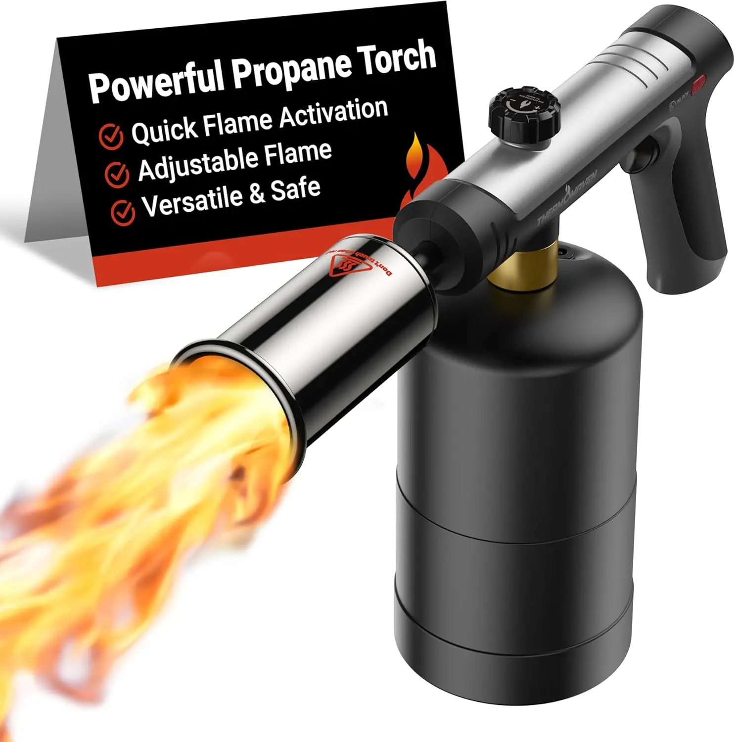 ThermoMaven 1-Touch Max Fire Brass ABS Culinary Propane Blow Torch Gun (1.56 lb, Single Unit, Tank Not Included) with Safety Lock, 1800℃/3272°F Sear Power, Bakeware & Grillmaster Tool for BBQ Grill, Kitchen Use