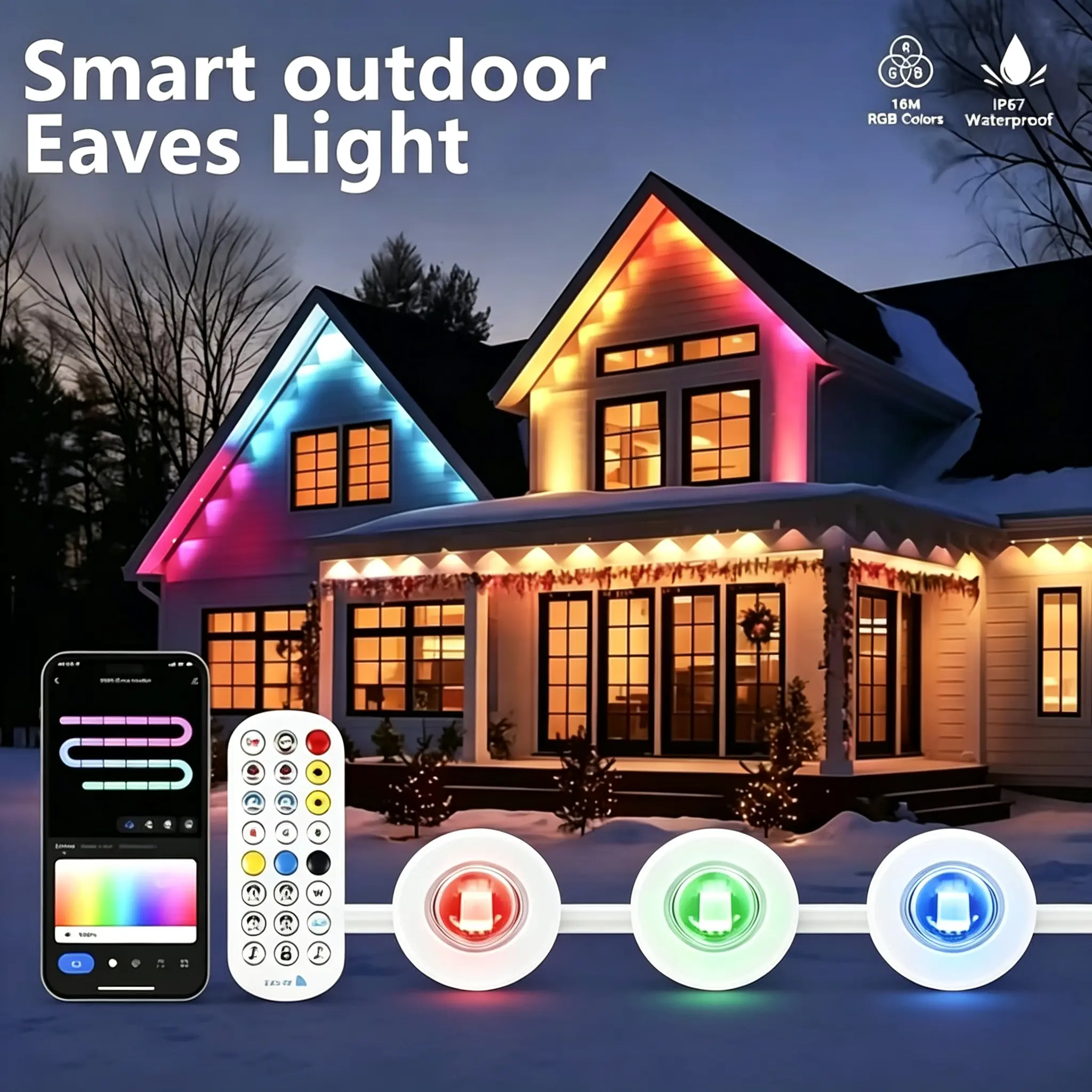 ARTBLEPRO Newest Version 500ft Long Customizable RGB Rainbow LED Strip Lights, IP67 Waterproof Permanent Outdoor Eaves Lights, App+Remote Controlled, Music Sync, DIY Dimmable for House Roof, Holiday Decor