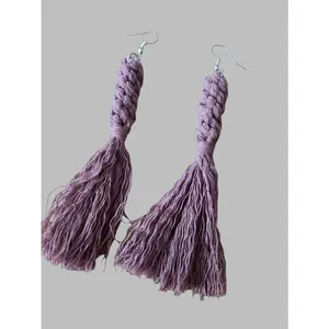 Boho Macrame Knotted Long Fringe Tassel Statement Earrings - Rose girl jewelry