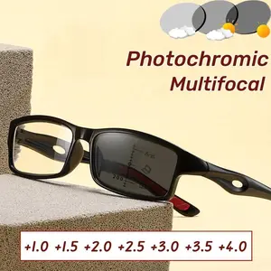 Sports Photochromic Multifocal Reading Glasses Anti Blue Light Presbyopia Glasses Elderly Near Far Color Changing Eyewear