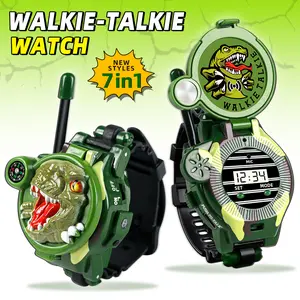 2packs Rechargeable Dinosaur Walkie Talkie for Kids, Watch Army Toys Gifts for Children, 7-IN-1 Two-Way Radio Walky Talky Watches with Compass Children Outdoor Game Interphone Toy Game Halloween Christmas Thanksgiving New Year Birthday Gift