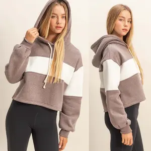 Joni Colorblock Cropped Hoodie | Tan Beige White Neutral Women's Sweatshirt with Hood | Fall and Winter Fashion | Casual Athleisure