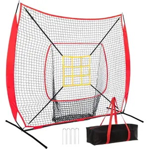 7x7FT Baseball net, Pitching net with Strike Zone Target, Baseball&Softball Practice net with Sturdy Bow Frame and  Base,Portable Practice net for  Ages and  Skilled Levels