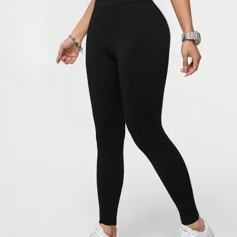 Women's Solid High Waisted Stretch Plain Stretchy Leggings, Casual Comfy Breathable Skinny Pants for Daily Wear, Ladies Bottoms for All Seasons