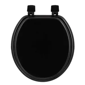 Evideco French Home Goods Black Round Molded Wood Toilet Seat 17 Inches with Water-Resistant Coating & Four Bumpers for Easy Clean and Installation - Elongated