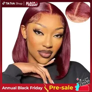 AliPearl Hair 99J Burgundy Color Ready To Go Glueless Bob Wig Short Straight 5x5 Closure Bob Wig Human Hair Pre Bleached Pre Plucked FallFreshness