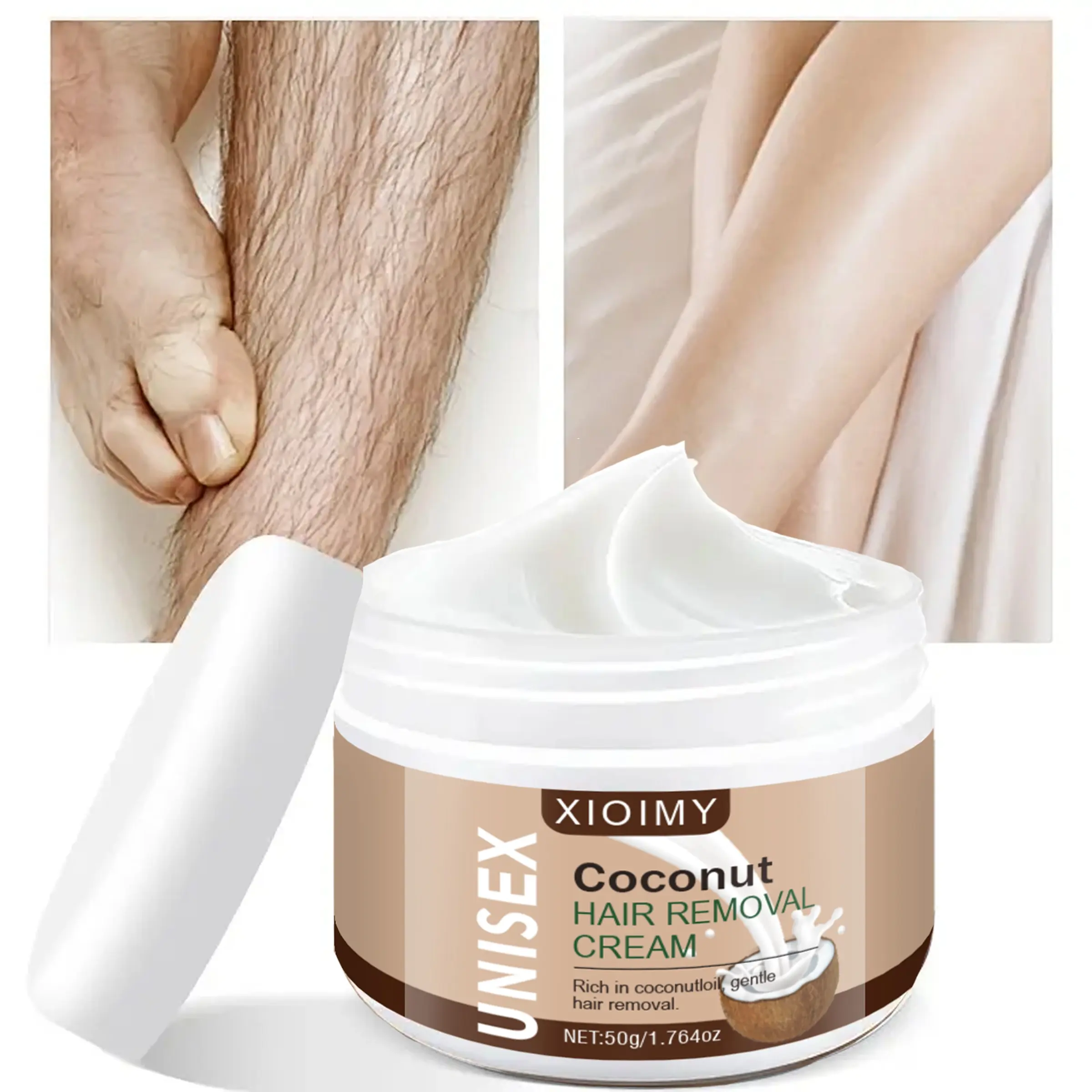 1.764oz Coconut Moisturizing Hair Removal Cream, Body Care, Quick 5-Minute Easy Hair Removal, Smooth, Gentle on Skin & Effective for Underarms, Chest, Legs, Arms, Body
