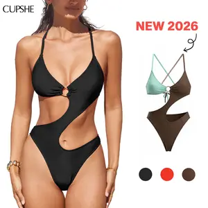 CUPSHE O-Ring Cutout Monokini One-Piece Swimsuit Bikinisuit- Deep V-Neck & Waist-Defining Cross Tie Back swimwear | 2026 Glam Pool Party Must-Have SpringStatements