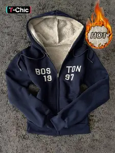 Women's New Letter Embroidery Casual College Style Fashion Comfortable Fitted Jacket Warm Plush Fluffy Hoodie, Stylish Women's Outerwear Womenswear