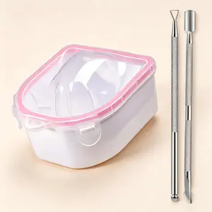 Nail Soaking Bowl, 1PCS Soak Off Gel Polish Dip Powder Remover Manicure Bowl with Triangle Cuticle Peeler and Stainless Steel Cuticle Pusher Nail Art Tool (Pink)