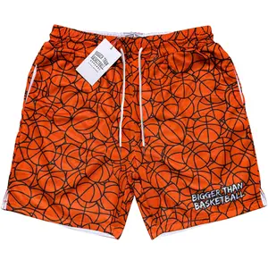 Bigger Than Basketball Pattern Shorts - Orange, Breathable, Casual, Mesh Design, Ideal for Men's Wear
