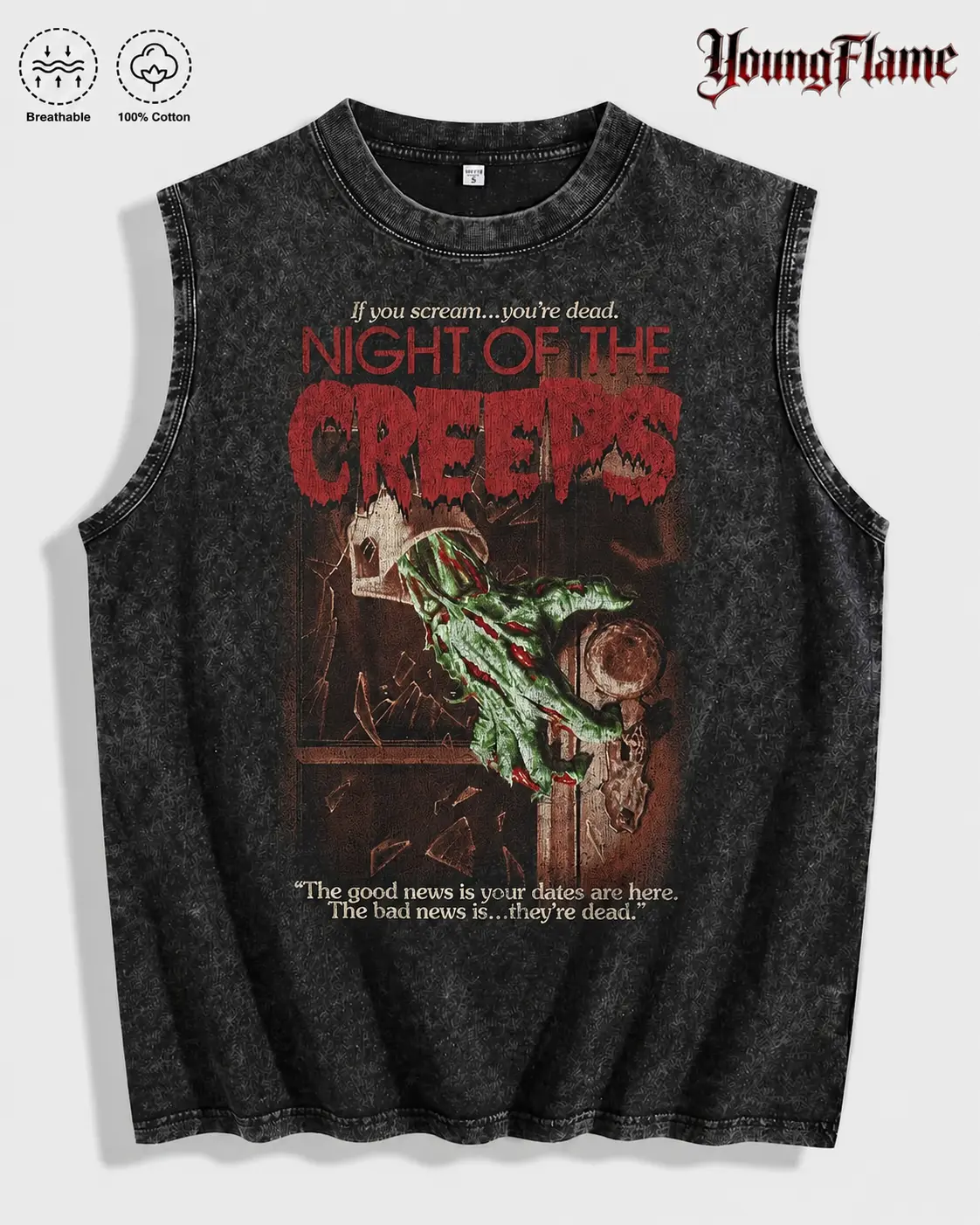 Vintage Acid Wash 80s Horror Zombie Poster Graphic Tee A Comfortable Summer Gift Horrorcore Streetwear Y2K Clothing Men Tank Top casual style cotton shirt