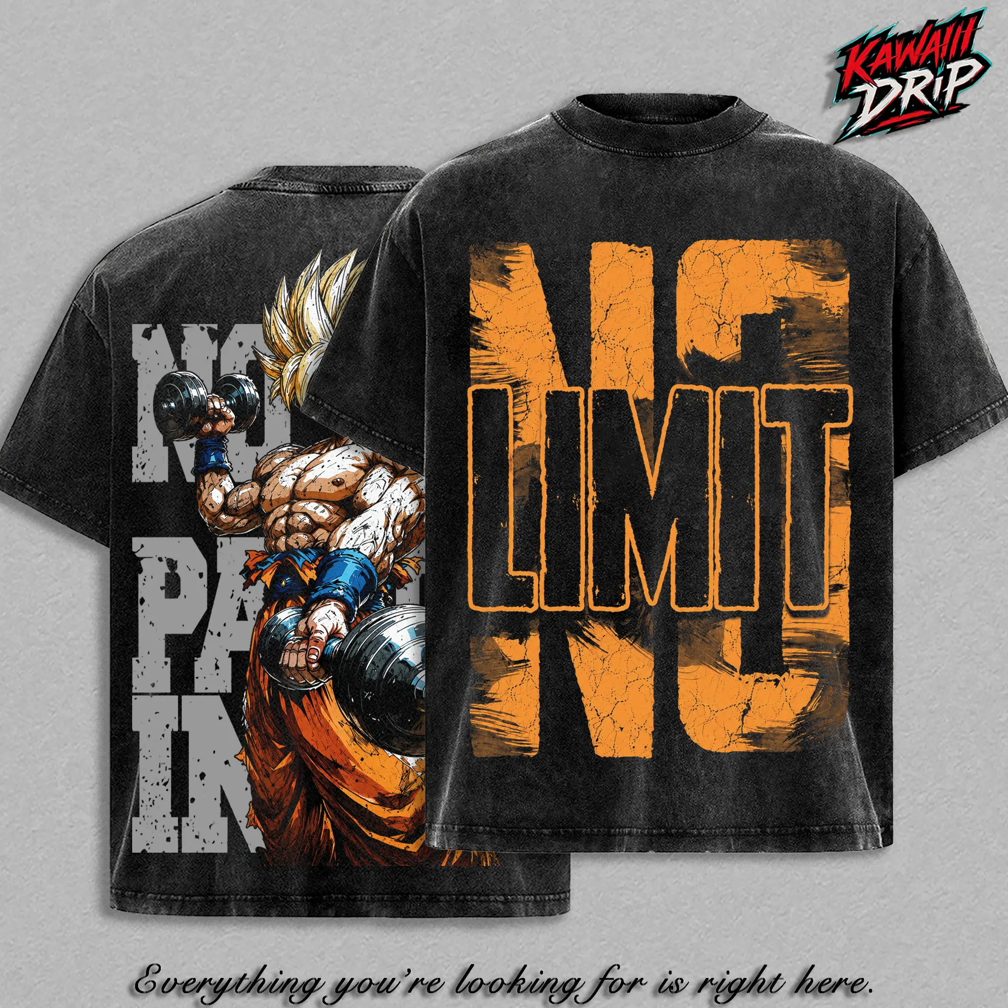 G0ku Gym Vintage T-Shirt – DBZ Super ''Saiyan'' Bodybuilding Graphic Tee Anime Workout Pump Cover Shirt Washed Heavyweight Cotton Fitness DBZ Streetwear Top Oversized Unisex Gym Wear for DBZ Fans