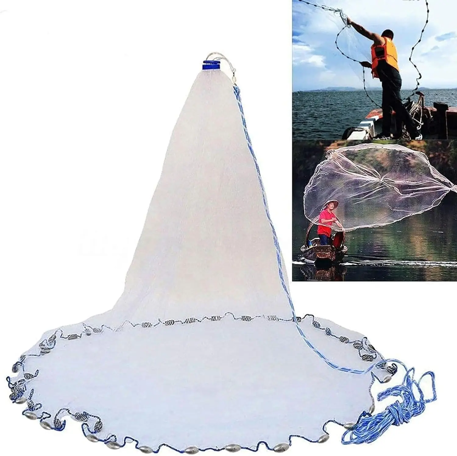 Saltwater Fishing Cast Net for Bait Trap 3-10ft Radius | Fish Casting Nets with Heavy Duty Real Zinc Sinker Weights, 3/8inch Mesh Size for Freshwater and Saltwater Bait Fish