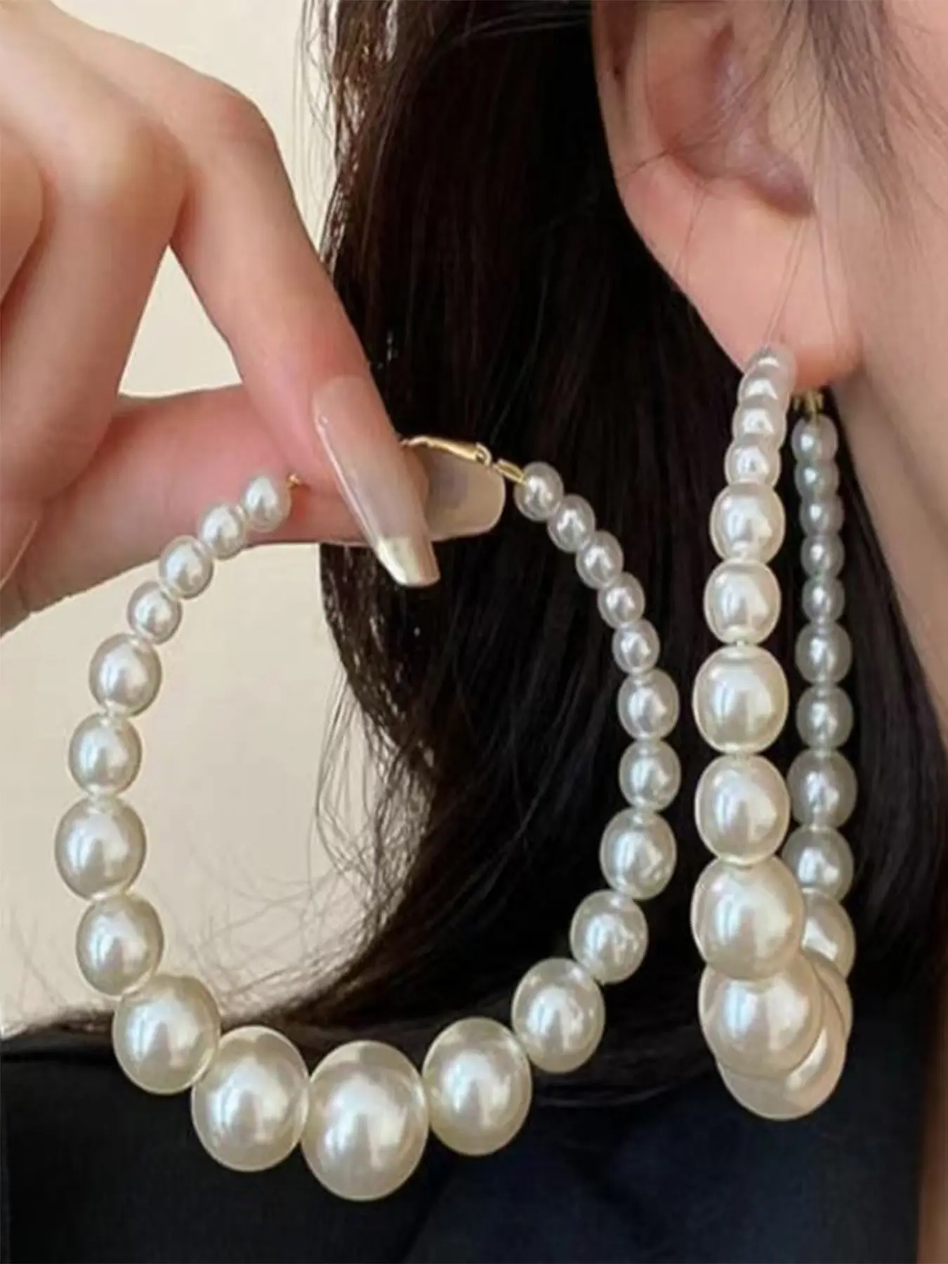 Large Faux Pearl Earrings, French Fashion High-End Style, Stylish Jewelry, Vintage Exaggerated Ear Cuffs, Christmas Valentine's Day Birthday Gift, High Quality Earrings Earcuff