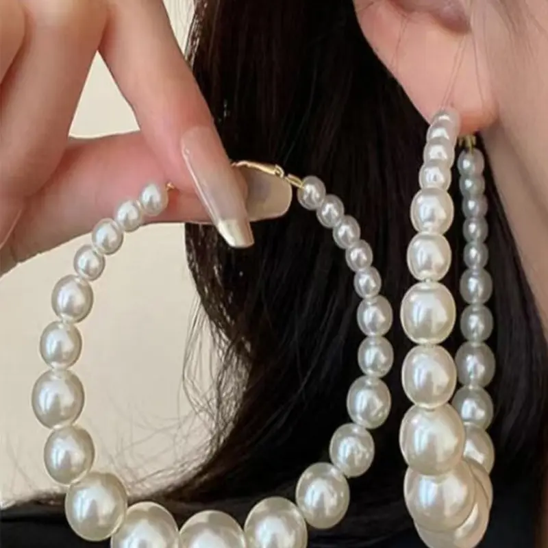 Large Faux Pearl Earrings, French Fashion High-End Style, Stylish Jewelry, Vintage Exaggerated Ear Cuffs, Christmas Valentine's Day Birthday Gift, High Quality Earrings Earcuff