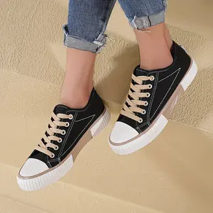 Women's Canvas Shoes Low Top Shoes Lace-up Canvas Sneakers Rubber Sole Flat Sports Footwear