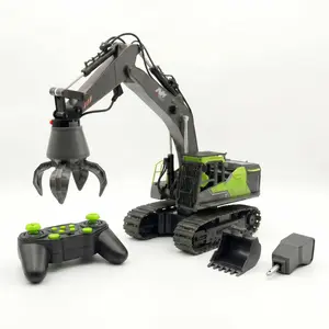 Ultimate 3-in-1 RC Excavator with Smoke & Drill, 1:24 Alloy Remote Control Construction Vehicle Toy with Metal Bucket & Grabber Claw, 2.4GHz Heavy Duty Outdoor Sandbox Digger Tractor, Best Birthday Present Holiday Gifts for 4 5 6 7 8-12 Year Old Boys