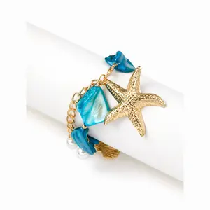 Cider STARFISH & SHELL & FAUX PEARL GEMSTONE BRACELET