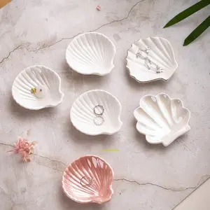 White Ceramic Shell Shaped Tray, Entryway Key Storage Dish, Jewelry Display & Aromatherapy Candle Decor Tray
