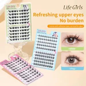LIFE GIRLS Self Adhesive False Eyelashes Set, Natural Wispy B Curl 6 – 9 Mm Pre-Glued Press-On Lashes (No Glue/Tweezers Needed) with Pearlescent Waterproof Glitter Eyeliner for Easy Makeup Application - Cosmetic
