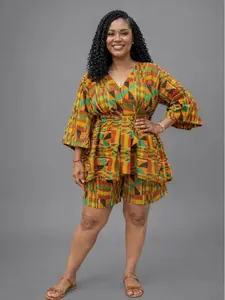 African Kente Print Shorts Set – Plus Size Ankara Peplum Top & Shorts Outfit