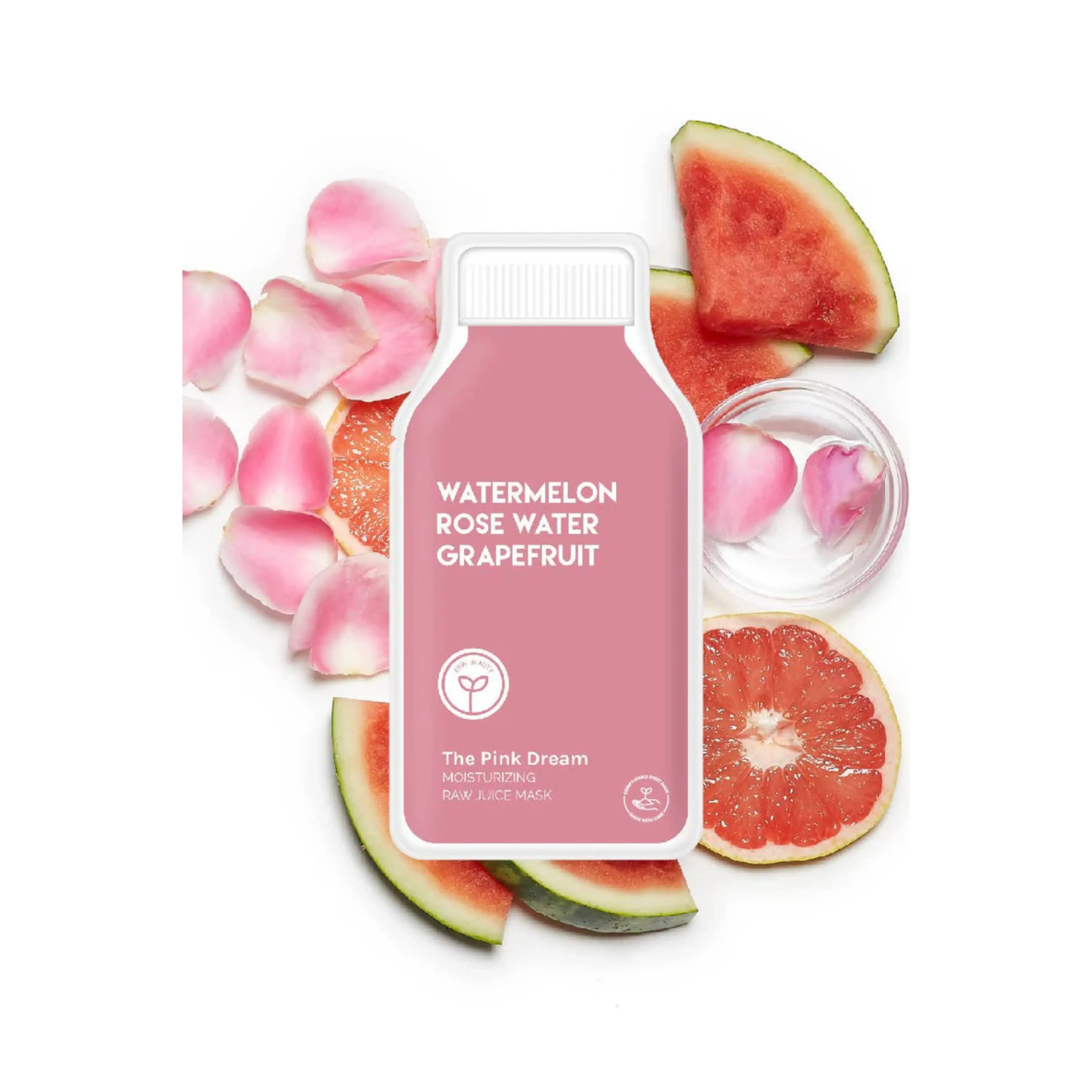 Hydrating Raw Juice Sheet Mask with Grapefruit & Watermelon, Vegan Face Moisturizer for Dry Skin, Cruelty-Free & Compostable
