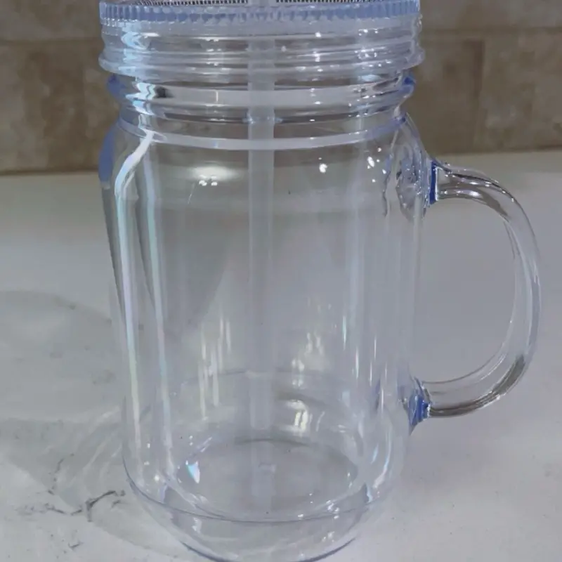 Acrylic Double Wall 20oz Mason Jar - No Drill Hole, No Cap, Clear Design - Tin, Bottles Great for glitter snow globe