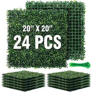 24 Pack 20"x20" Grass Wall Panels - Artificial Boxwood Panels for Greenery Wall Backdrop, Faux Greenery for Indoor Outdoor Decor, Garden Fence, Wedding,  Screen, 66 Sq. Ft. Coverage