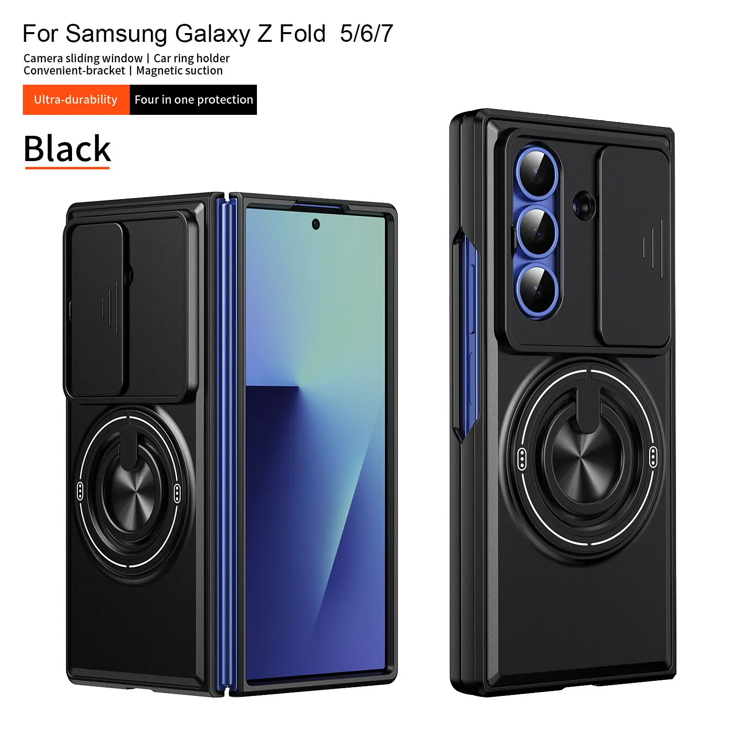 Compatible with Samsung Galaxy Z Fold7/Z Fold6/Z Fold5/Z Fold4. Magnetic folding shockproof protective case with smart window design and drop protection.