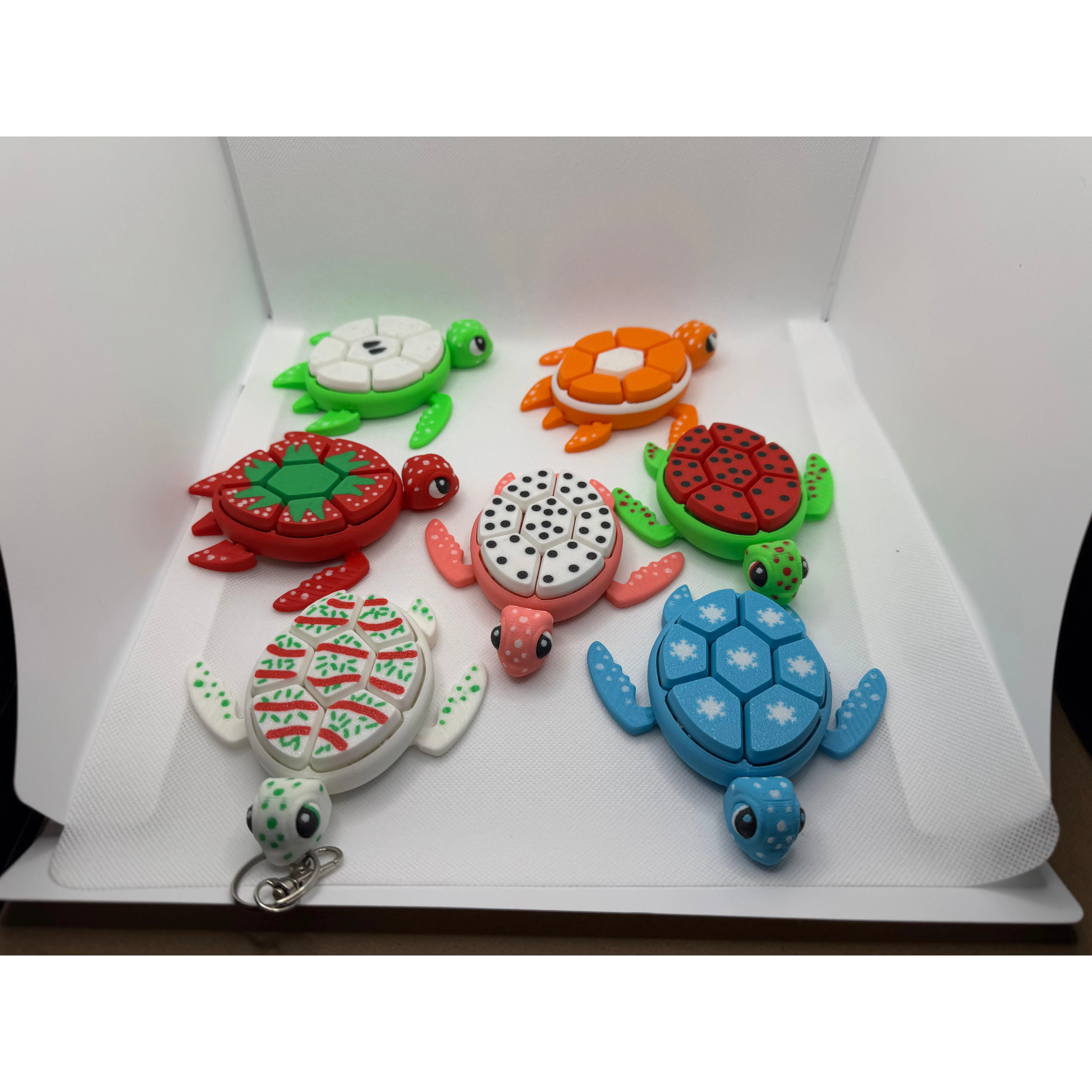 Keychain Click Fruit, Winter and Snack Cake Turtle: 3D-Printed Fidget Fun!! A pocket size stress reliever 7 key clickable shell