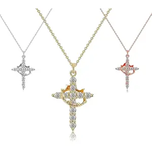 Tewiki Easter Gift Crown Cross Necklace for Women, Crown Cross Pendant Necklace, Anti-Tarnish Faith Jewelry for Women, Christian Religious Gift for Women Faith